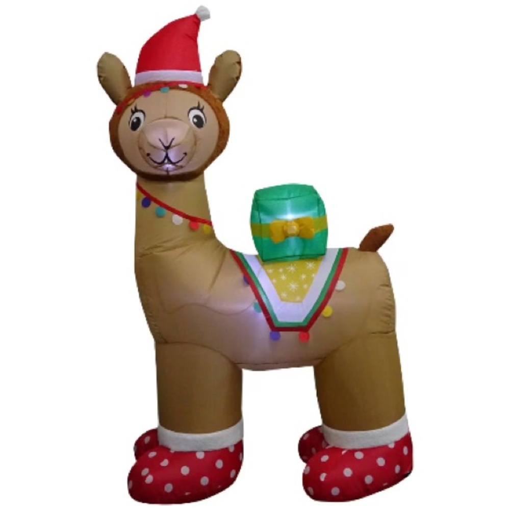 Festive Inflatable Alpaca with Santa Hat